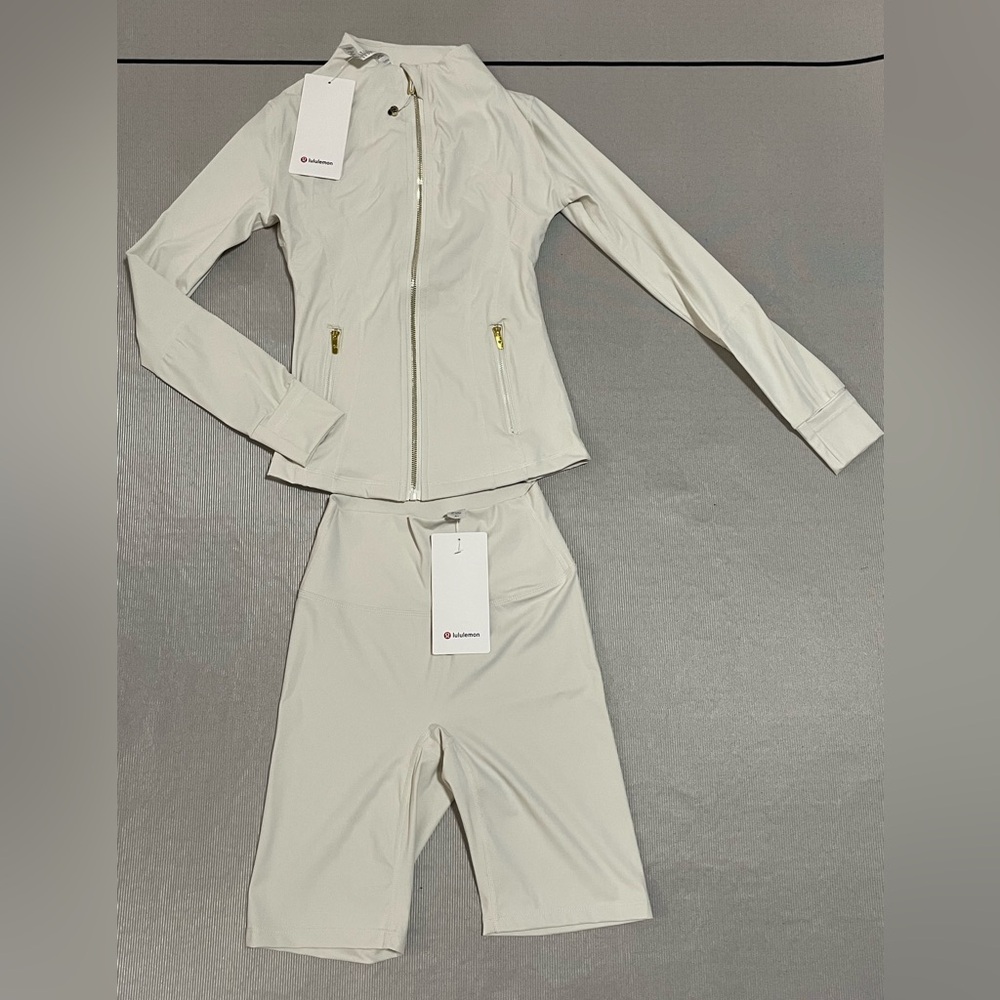 lululemon athletica Cream White Slim Bomber Jacket with Gold Zippers